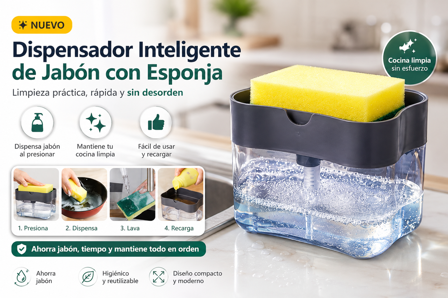 Dispensador Inteligente de Jabón con Esponja