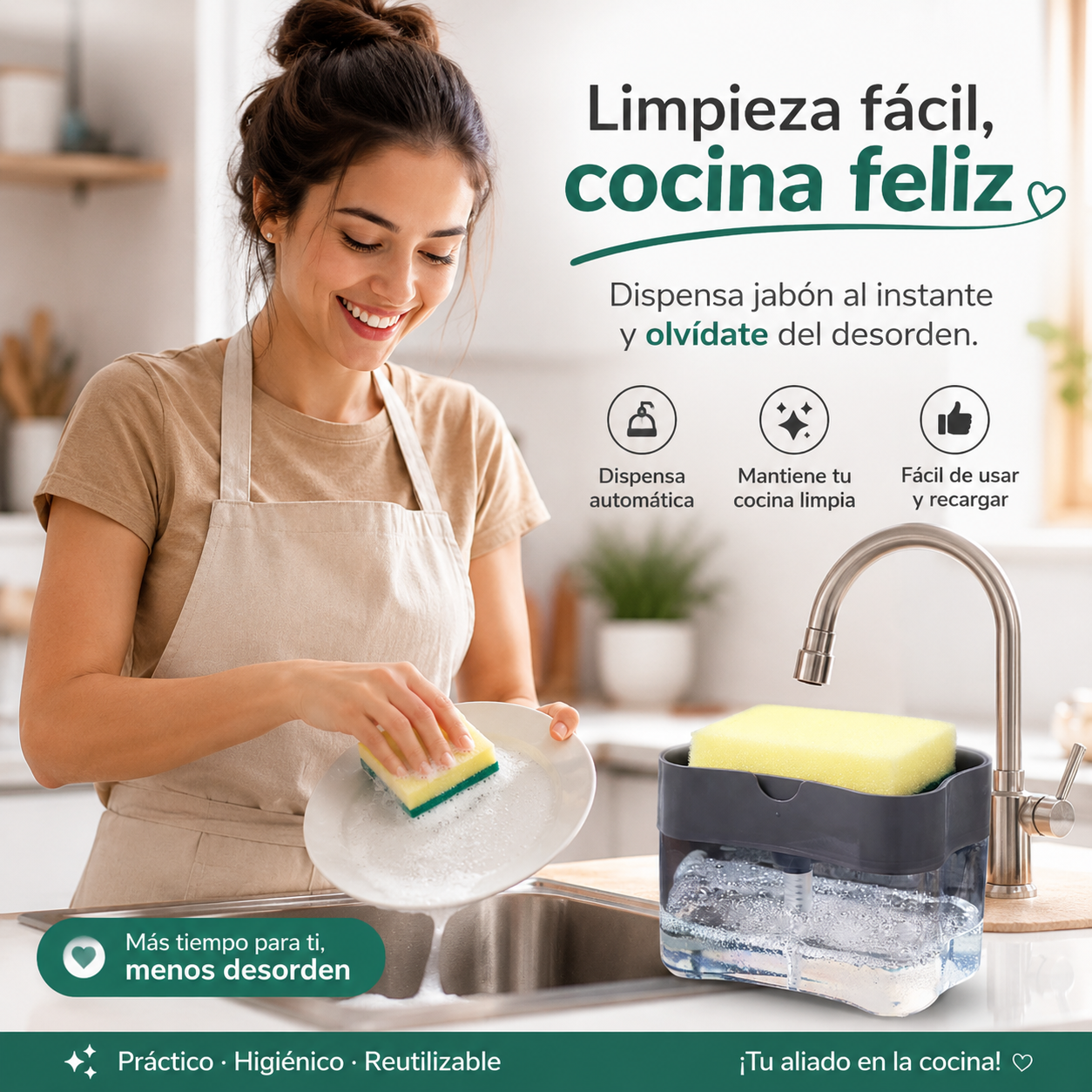 Dispensador Inteligente de Jabón con Esponja
